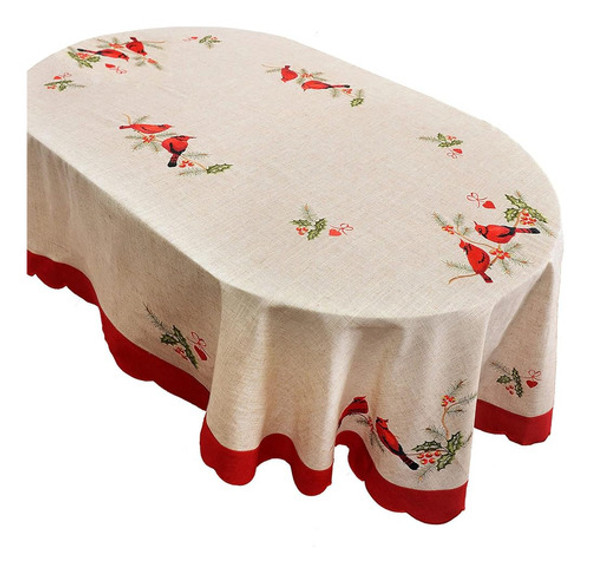 Mantel Bordado De Navidad Grelucgo Cardenal Pájaro Rojo (ova 0