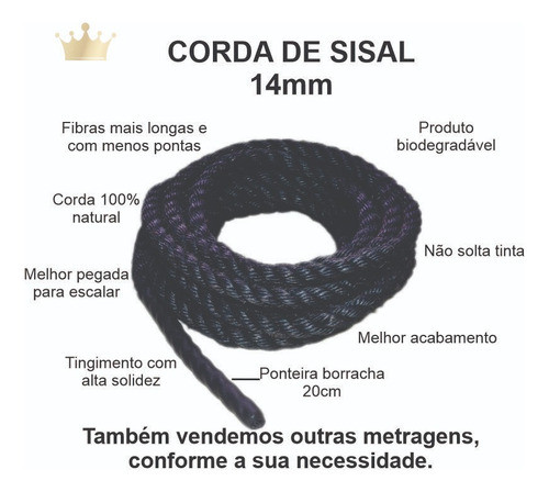 Corda Sisal Preto Cabo Guerra P/criança 5 A 7anos 16mm X 20m 1