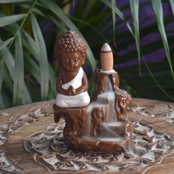 Incensário Cascata Buda Meditando Branco 10cm Brinde Incenso 1