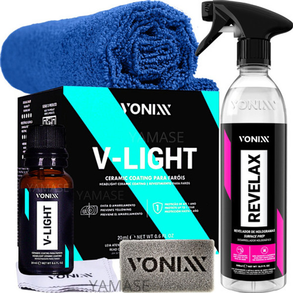V-light Vitrificador De Faróis 20ml Revelax Pano Microfibra 0