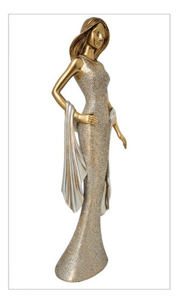 Estatueta Mulher Vestido Gala Brilho Champanhe Dourado 40cm 1