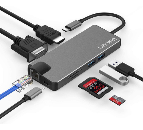 Concentrador Usb C, Adaptador Usb C 8 En 1 Linkwin Con Puert 0