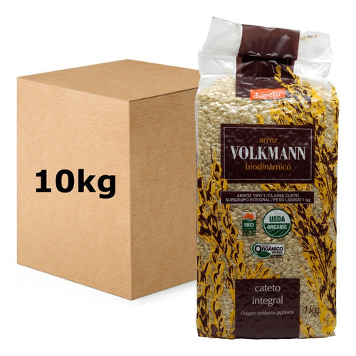 10 X Arroz Cateto Integral Orgânico Biodinâmico 1kg Volkmann 0