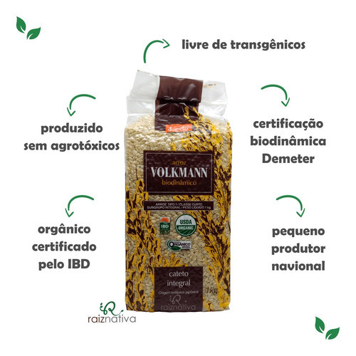 10 X Arroz Cateto Integral Orgânico Biodinâmico 1kg Volkmann 1