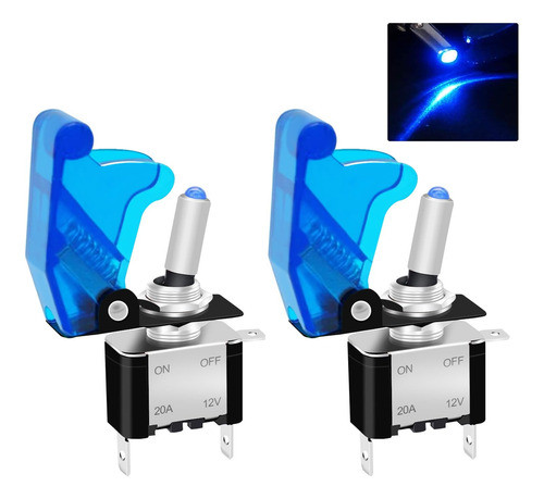 Boton De Palanca Switch On/off Led 12v 20a 3p C/tapa Azul 2u 0
