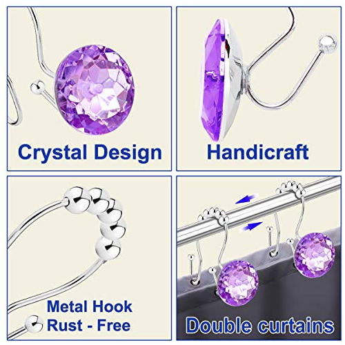 Ganchos Para Cortina De Ducha Doble Cristal Purpura 12u 1