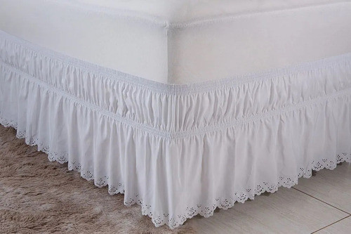 Saia Box Para Cama Solteiro Perola Tecido Microfibra Branca 0
