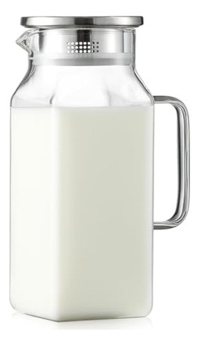 Jarra Cuadrada De Vidrio De 40 Onzas Con Tapa Y 0