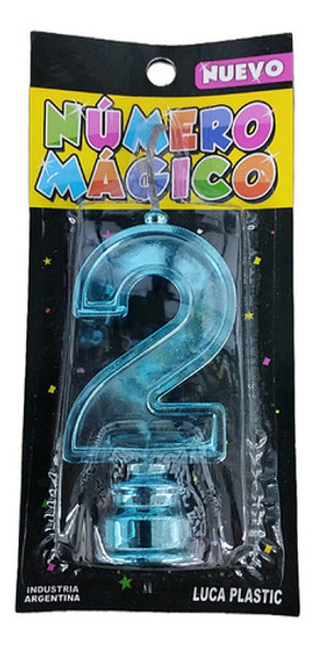 Vela Numero Metalizada Celeste N°2 0