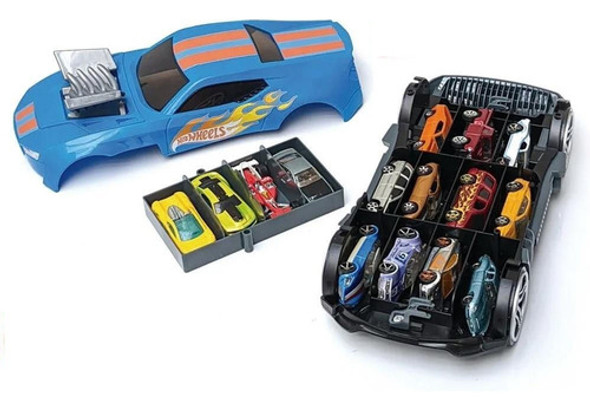 Hot Wheels 2 En 1 Maletín Guarda Autos Y Coche De Carrera 0