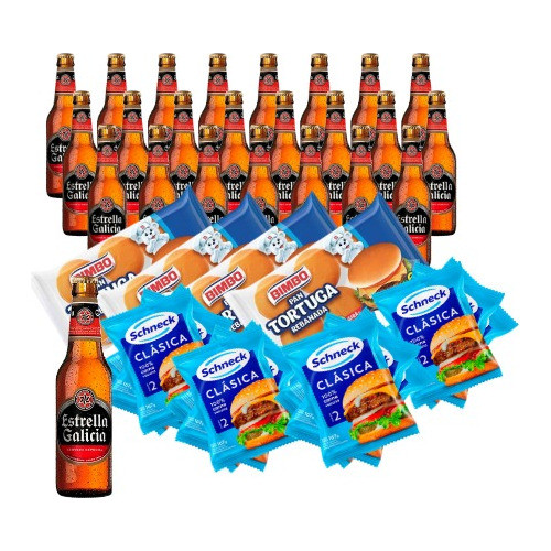 24 Hamburguesas Schneck +tortugas+ 24 Estrella Galicia 330cc 0