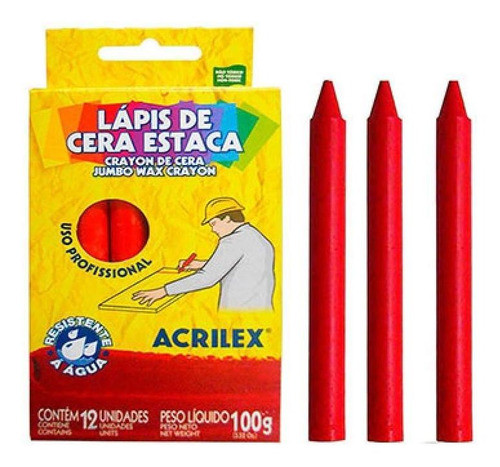 Giz Estaca Acrilex Vermelho C/12 Un, Pronta Entrega 0
