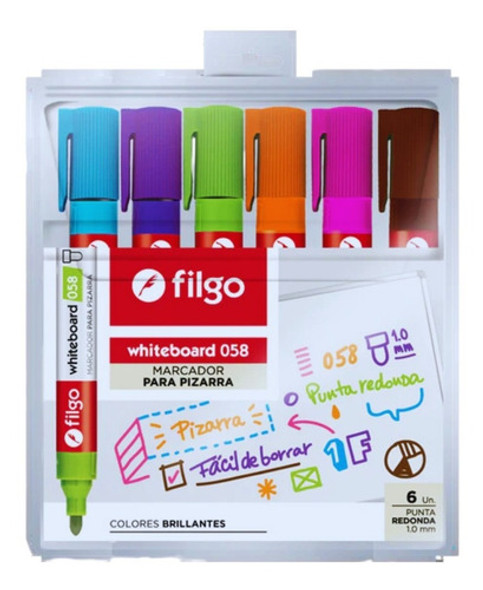 Marcadores Para Pizarra Filgo X 6 Colores Brillantes 0