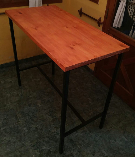 Mesa Alta Desayunador Juego Hierro Y Madera Estilo Indus. 1