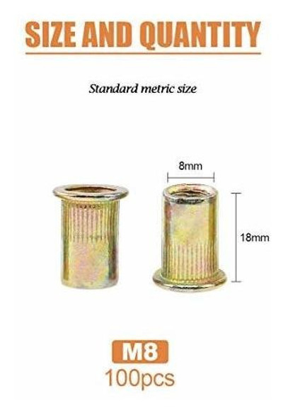 100 X Remache Tuerca Roscado M8 - 8mm Acero Al Carbono 1 100 X Remache Tuerca Roscado M8 - 8mm Acero Al Carbono 1