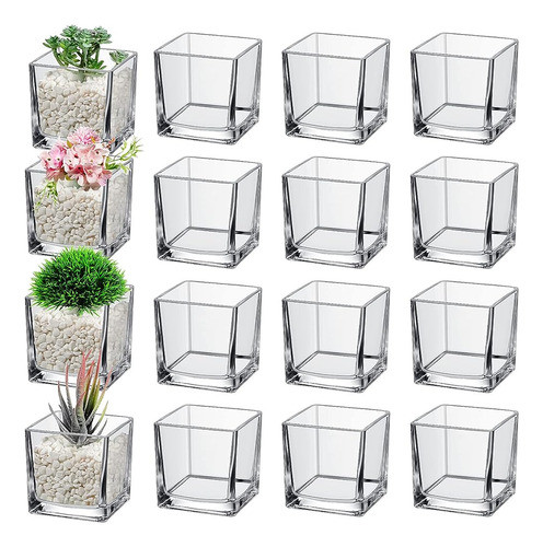 16 Piezas Jarrón De Vidrio Cuadrado Transparente Para Centro 0
