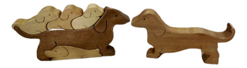 Animales Madera - Familia Perros Salchicha X7 - Alto 10cm 0