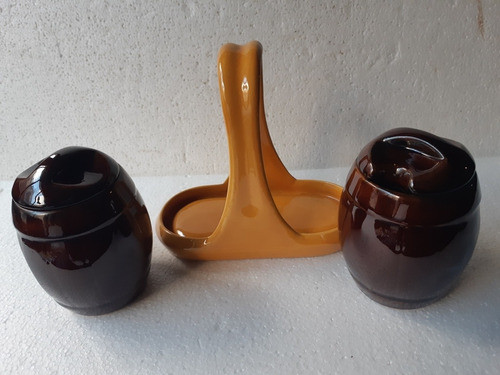 Set De Yerbera Y Azucarero Con Soporte / Cerámica Esmaltada 1