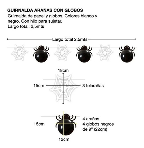 Guirnalda Araña Telaraña Globo Halloween Terror 250cm Arañas 1