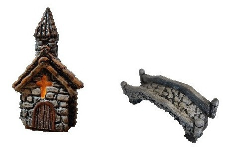 Miniatura Igreja E Ponte De Resina Cenário Para Terrário 0