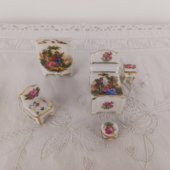Juego Dormitorio Porcelana Limoges Miniatura Antiguo Miralo 0