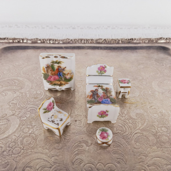 Juego Dormitorio Porcelana Limoges Miniatura Antiguo Miralo 1