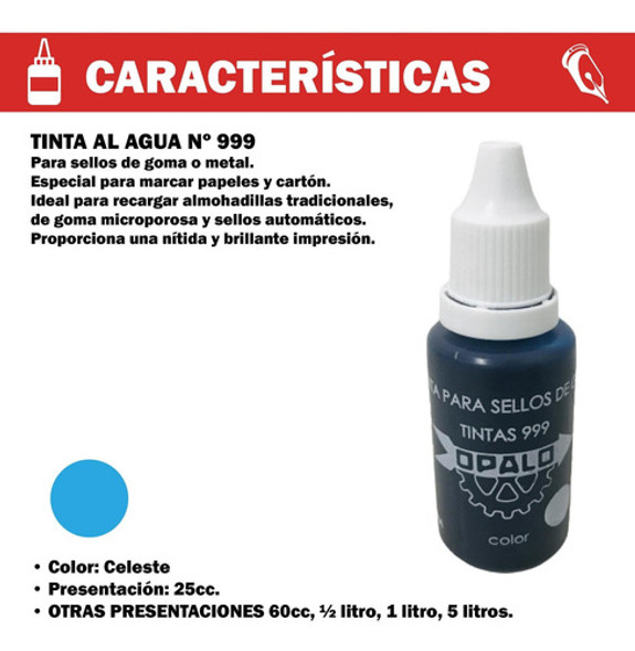 Tinta Para Sellos De Goma Opalo 999 Celeste (25cc) 1
