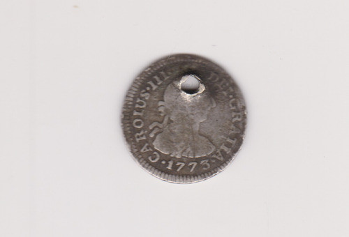 Moneda Peru 1/2 Real Año 1773 Jm Plata Bueno+ Perforada 0