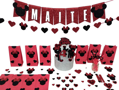 Combo Cumple Minnie  10 Niños Goma Eva Glitter 0