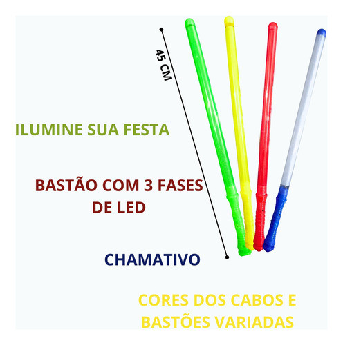 Kit 50 Bastao Led Plastico Pisca Festa Balada Algodão Doce 1