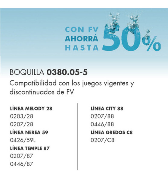 Boquilla Aireadora Para Ahorro Agua 5l/min Fv 0380.05-5 Cts 1 Boquilla Aireadora Para Ahorro Agua 5l/min Fv 0380.05-5 Cts 1