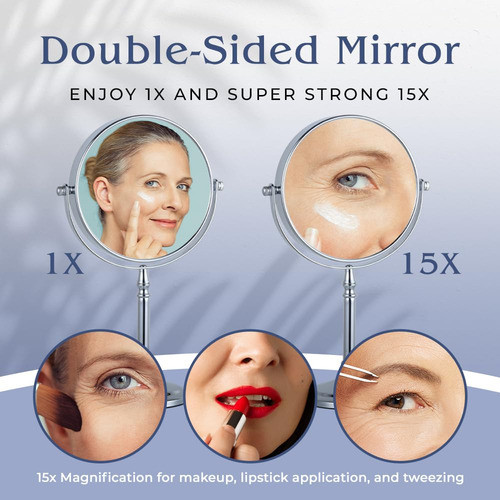 Espejo Maquillaje 15x Con Soporte  Doble Cara 15x Y 1x Para 1
