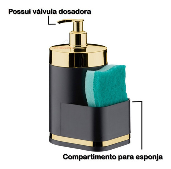 Dispenser Porta Detergente Líquido Bucha Pia Dourado Cozinha 1