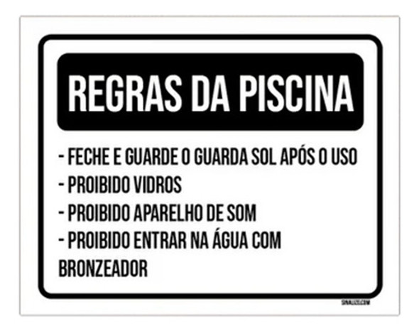 Kit 10 Placa Sinalização - Regras Piscina Feche Guarda Sol 0