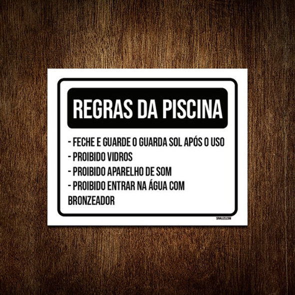 Kit 10 Placa Sinalização - Regras Piscina Feche Guarda Sol 1
