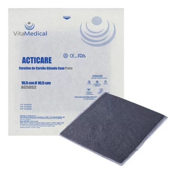Curativo De Carvão Ativado Com Prata 10,5 X 10,5 Vitamedical 0