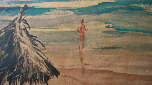 Cecile Johnson - Homem Nu Na Praia/aquarela 1