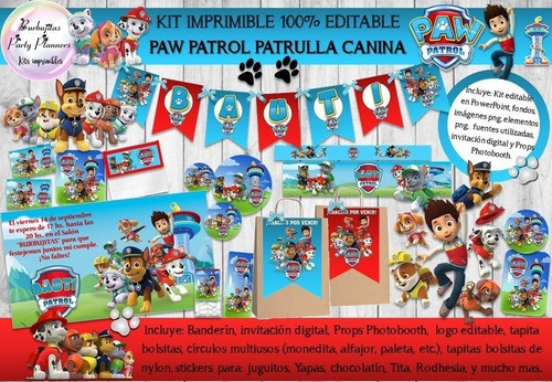 Kit Imprimible Candy Bar Paw Patrol Patrulla Canina Editable 1