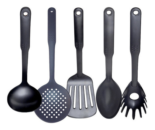 Set X5 Utensilios Nylon Negro Antiadherente Cocina Cocineros 0