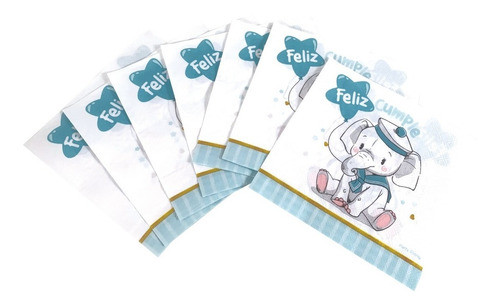 Servilletas Cumple Elefante Celeste X20 Unidades Cotillon 0