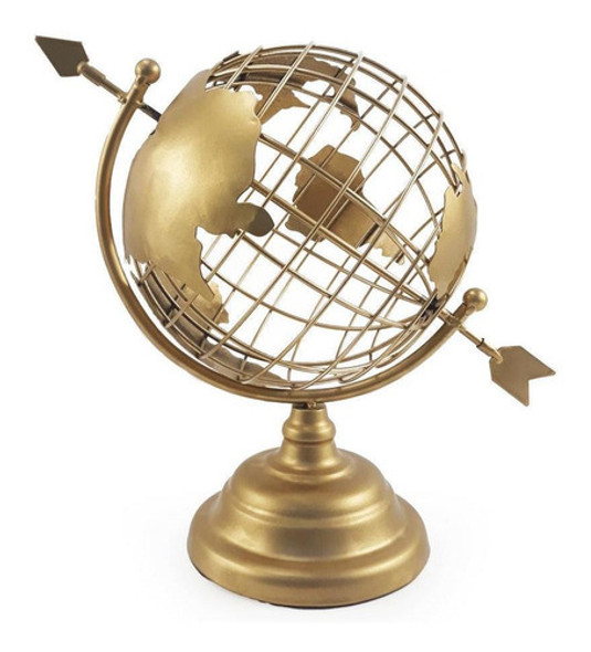 Globo Terrestre Decorativo Enfeite De Mesa Metal Dourado 0
