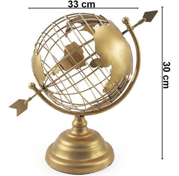Globo Terrestre Decorativo Enfeite De Mesa Metal Dourado 1