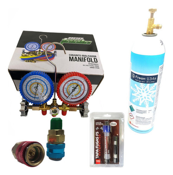 Kit Manifold Para Auto R134a+ Engate Rápido+ Tapa Fugas 0