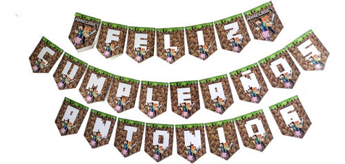 Banderínes Minecraft Personalizados Cumpleaños Decoración 1