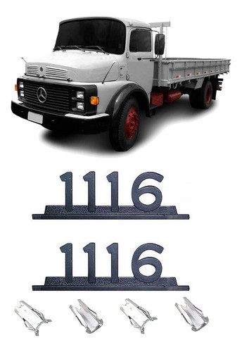 Emblema Caminhão Mb 1116 Preto Ferro Zamak C/ Presilha Par 0