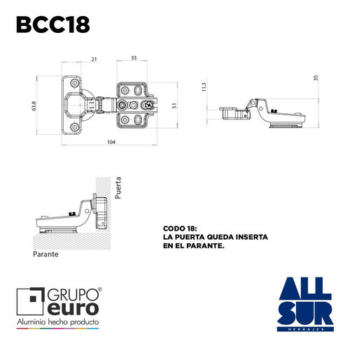 Bisagra Cazoleta 35mm Grupo Euro Codo 18 Puerta Mueble X4 Un 1