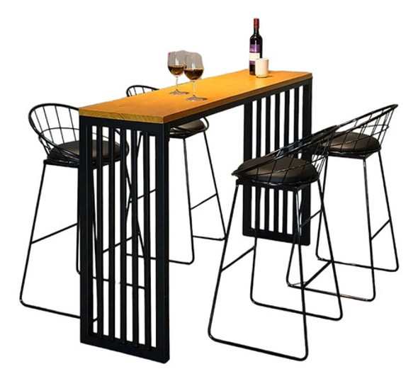 Barra Desayunador Isla Estilo Industrial Hierro Madera 1.2mt 0
