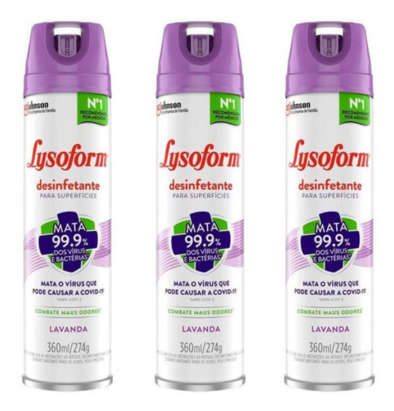 Kit 3 Desinfetante Lysoform Aerossol Lavanda 360ml 0
