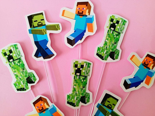 Toppers Cupcakes Minecraft Fiestas Candy Bar Video Juegos 0