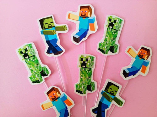 Toppers Cupcakes Minecraft Fiestas Candy Bar Video Juegos 1